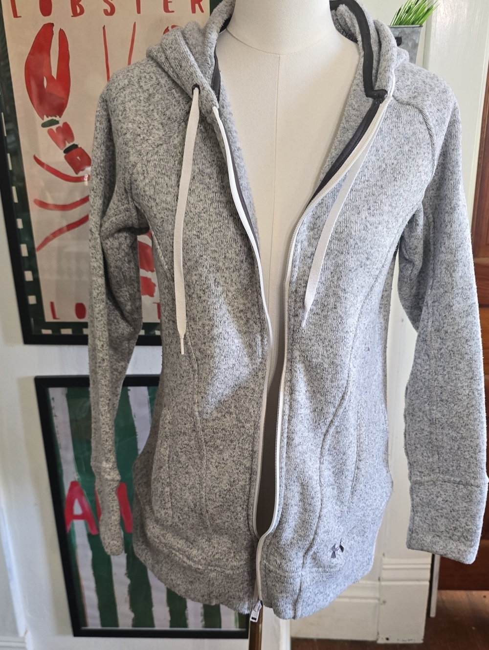 Under Armour Women's Light Heather Gray Hooded Zip Cardigan Storm Medium